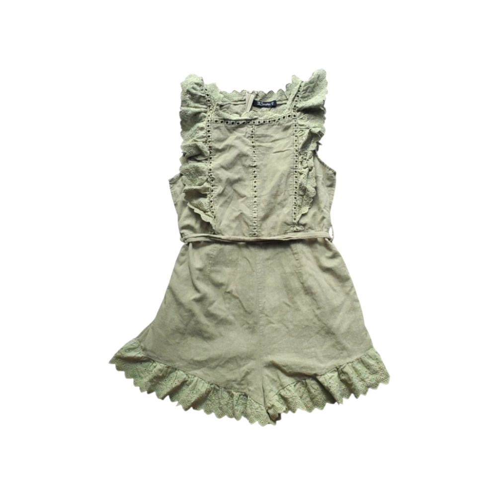 Simplee Olive Jumpsuit with Lace Trim